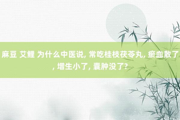 麻豆 艾鲤 为什么中医说, 常吃桂枝茯苓丸, 瘀血散了, 增生小了, 囊肿没了?